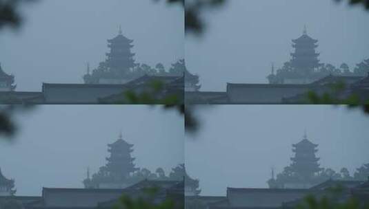 雨天的传统古建筑江南古风年年红红木小镇高清在线视频素材下载