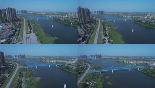 武汉黄陂前川滠水河公园航拍高清在线视频素材下载