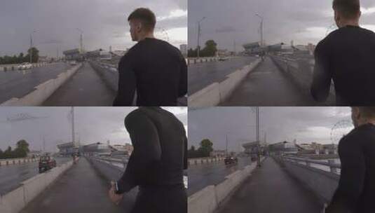 城市街道上雨中奔跑的男女POV高清在线视频素材下载