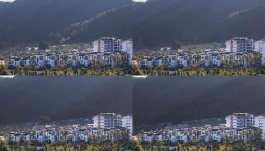 【延时】山边的小镇日落光影变化高清在线视频素材下载