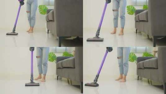 亚洲清洁服务女工在家打扫客厅高清在线视频素材下载