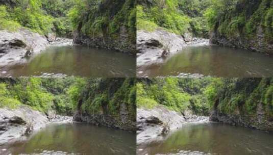 留尼汪岛马法特马戏团绿色峡谷中河流和急流的无人机镜头。高清在线视频素材下载