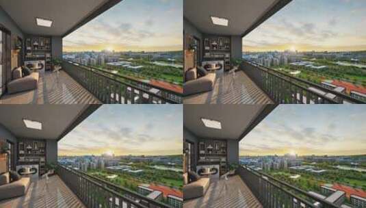 超大高层阳台景观三维素材高清在线视频素材下载