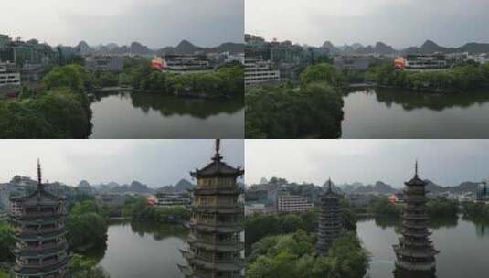 广西桂林日月塔地标建筑航拍高清在线视频素材下载