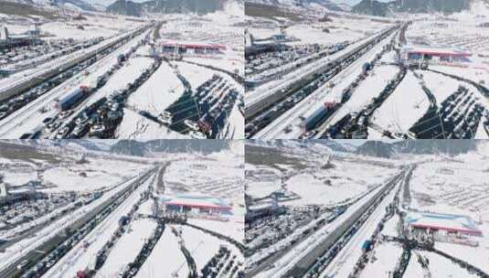 大雪极端天气造成高速公路堵车交通拥堵高清在线视频素材下载
