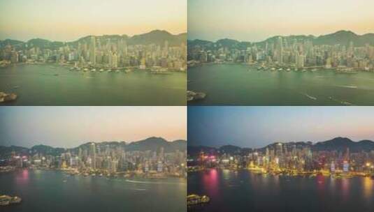 香港CBD全景日夜变化_香港建筑日转夜高清在线视频素材下载
