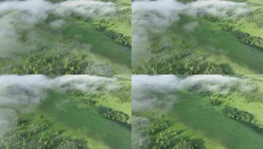 航拍云雾流动的绿色山脉高清在线视频素材下载