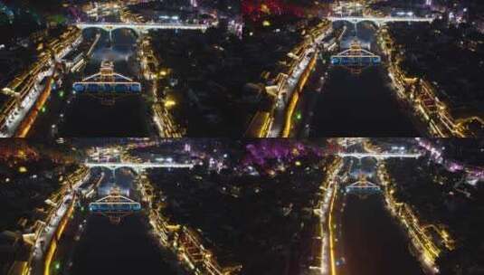 4K湖南湘西凤凰古城夜景航拍视频高清在线视频素材下载