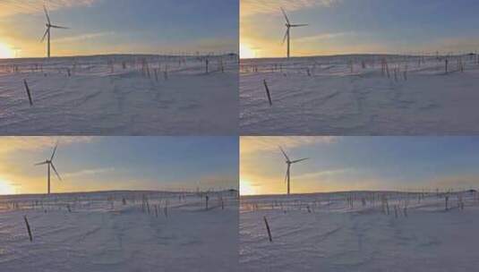 冬季张北雪地风力发电厂日出4K风光高清在线视频素材下载