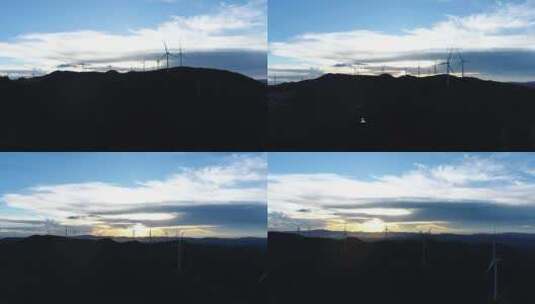 风车风力发电夕阳3个航拍镜头4K高清在线视频素材下载