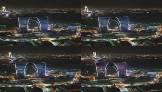 苏州东方之门夜景竖屏航拍高清在线视频素材下载