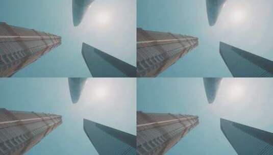飞机在上海的摩天大楼上空飞过高清在线视频素材下载
