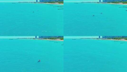 伊利诺伊州芝加哥北大街海滩皮划艇乘客的空中掠过|午后照明高清在线视频素材下载