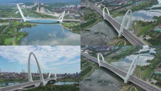 航拍北京首钢大桥，首钢园区高清在线视频素材下载