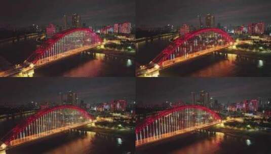航拍湖北省武汉市汉阳区晴川桥夜晚景观高清在线视频素材下载