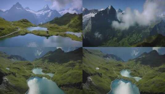 航拍湖泊山川自然美景高清在线视频素材下载