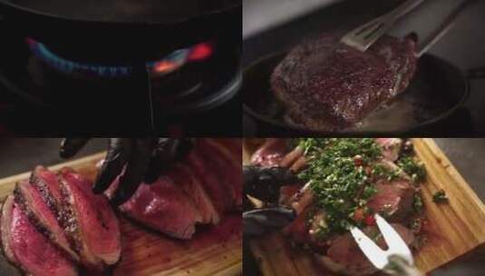 煎牛排 和牛 牛排拍摄 牛排处理 切牛排高清在线视频素材下载