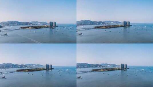 中国海南三亚凤凰岛和游艇城市风光延时摄影高清在线视频素材下载