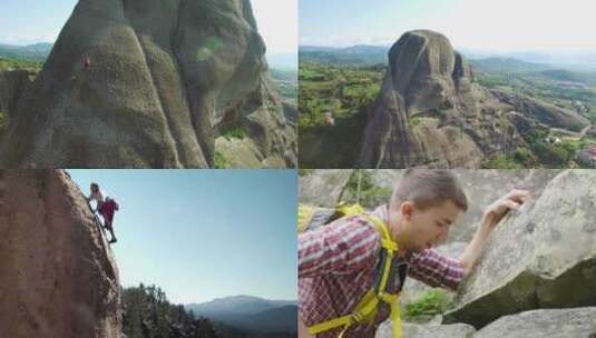 强壮的攀岩者爬石头爬山极限运动危险爱好高清在线视频素材下载