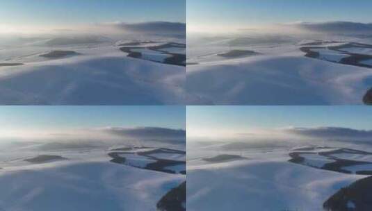 航拍呼伦贝尔山区雪原冷空气高清在线视频素材下载