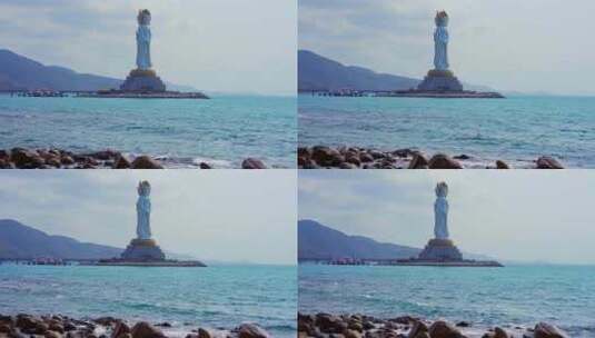 中国海南三亚南山文化旅游区海上观音雕像高清在线视频素材下载