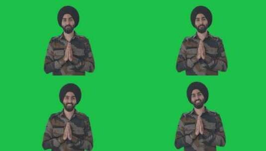 快乐的锡克教印度军人做合十礼绿屏高清在线视频素材下载