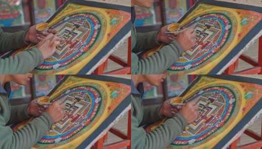 西藏唐卡艺人正在画画，传统文化高清在线视频素材下载