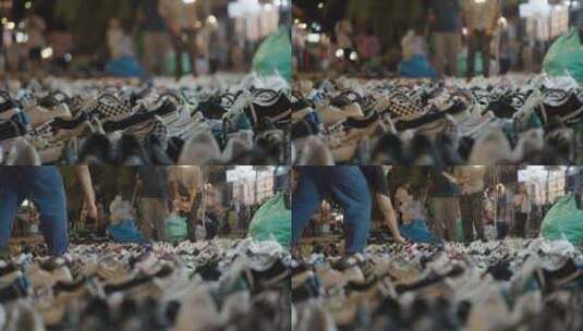 泰国街头市场摊位上的大量拖鞋高清在线视频素材下载