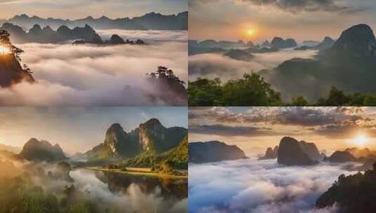 航拍大美中国壮丽山河云海日出夕阳自然风景高清在线视频素材下载