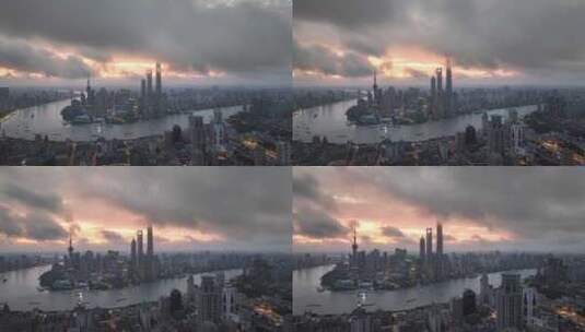 上海日出陆家嘴日出上海城市风光航拍高清在线视频素材下载