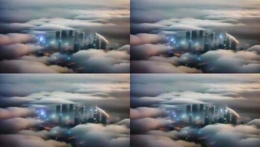 云层上帝视角下的城市高楼高清在线视频素材下载