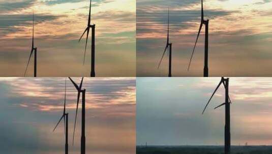 航拍乡村农田中清洁能源的风力发电高清在线视频素材下载