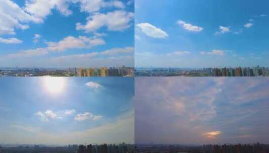 城市蓝天白云风景日转夜延时摄影高清在线视频素材下载