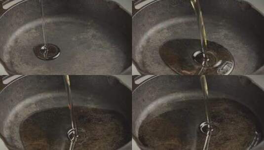 在锅里倒油食用油慢动作高清在线视频素材下载