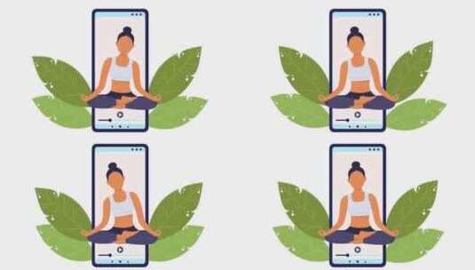 手机app动画瑜伽冥想课高清在线视频素材下载