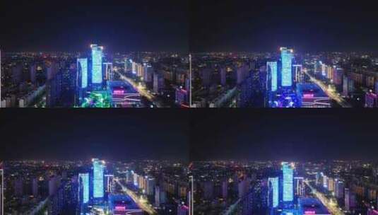 航拍河南洛阳开元湖正大国际广场夜景高清在线视频素材下载
