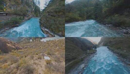 4kfpv航拍滇藏线穿越蓝色河流高清在线视频素材下载