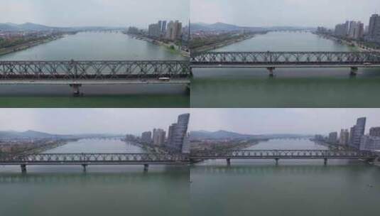 湖北襄阳汉江大桥铁路大桥交通航拍高清在线视频素材下载