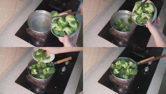 清洗西蓝花煮绿菜花做饭焯水4高清在线视频素材下载
