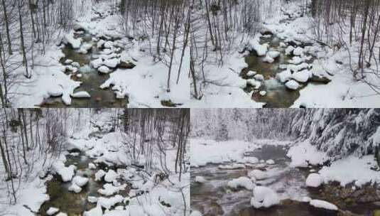 冰雪雪地河流小溪流水高清在线视频素材下载