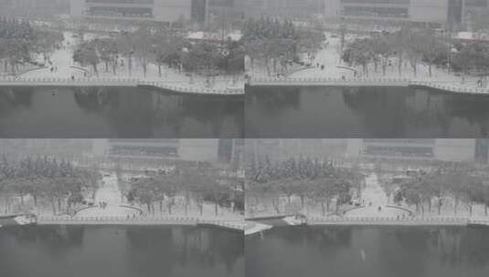 武汉江汉区菱角湖公园雪景航拍高清在线视频素材下载