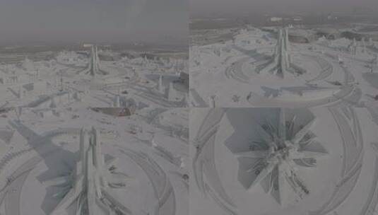 2024哈尔滨冰雪大世界航拍高清在线视频素材下载