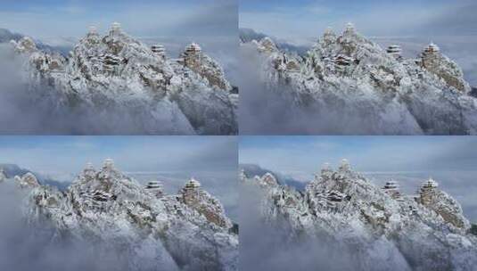 河南老君山景区雪后云海民宿航拍高清在线视频素材下载