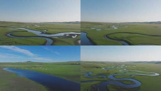 草原蜿蜒河流航拍全景高清在线视频素材下载