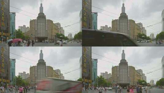 上海百乐门建筑人流车流慢门高清在线视频素材下载