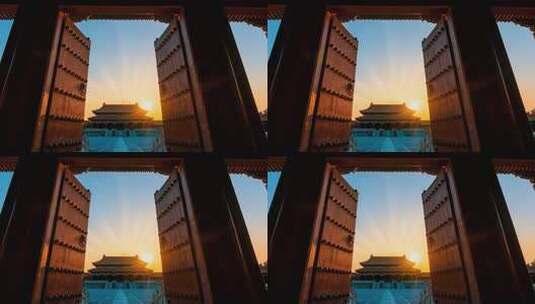 故宫大门开启日落景观高清在线视频素材下载