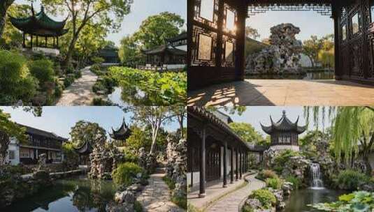 苏州园林江南水乡中式园林高清在线视频素材下载