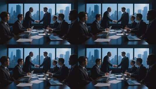 商务人士办公室会议握手场景高清在线视频素材下载