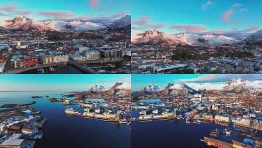 4K航拍挪威斯沃尔韦尔清晨美景高清在线视频素材下载