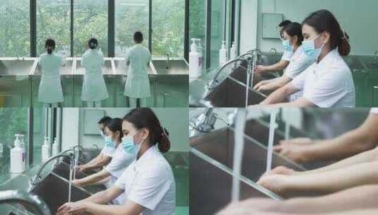 护士示范-七步洗手法高清在线视频素材下载